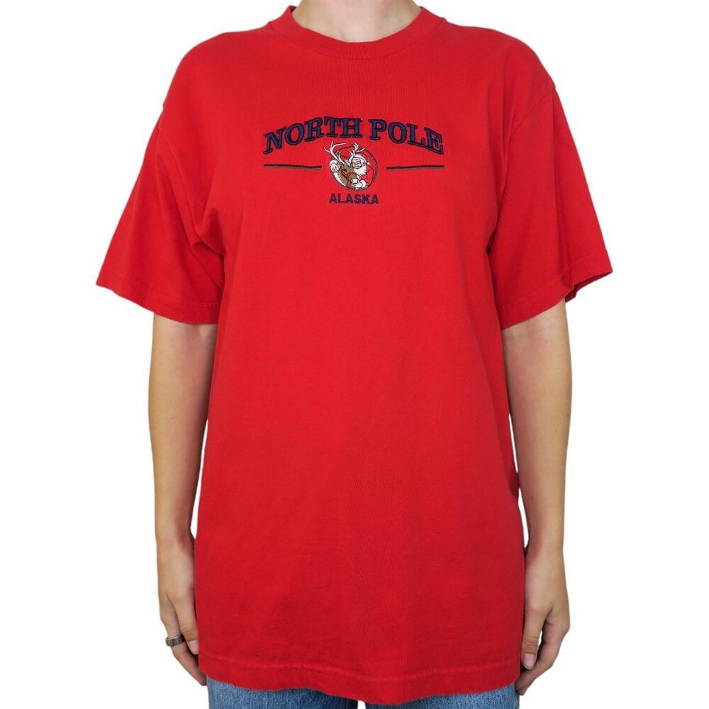 Vintage 90s North Pole Alaska Embroidered Christmas Shirt
